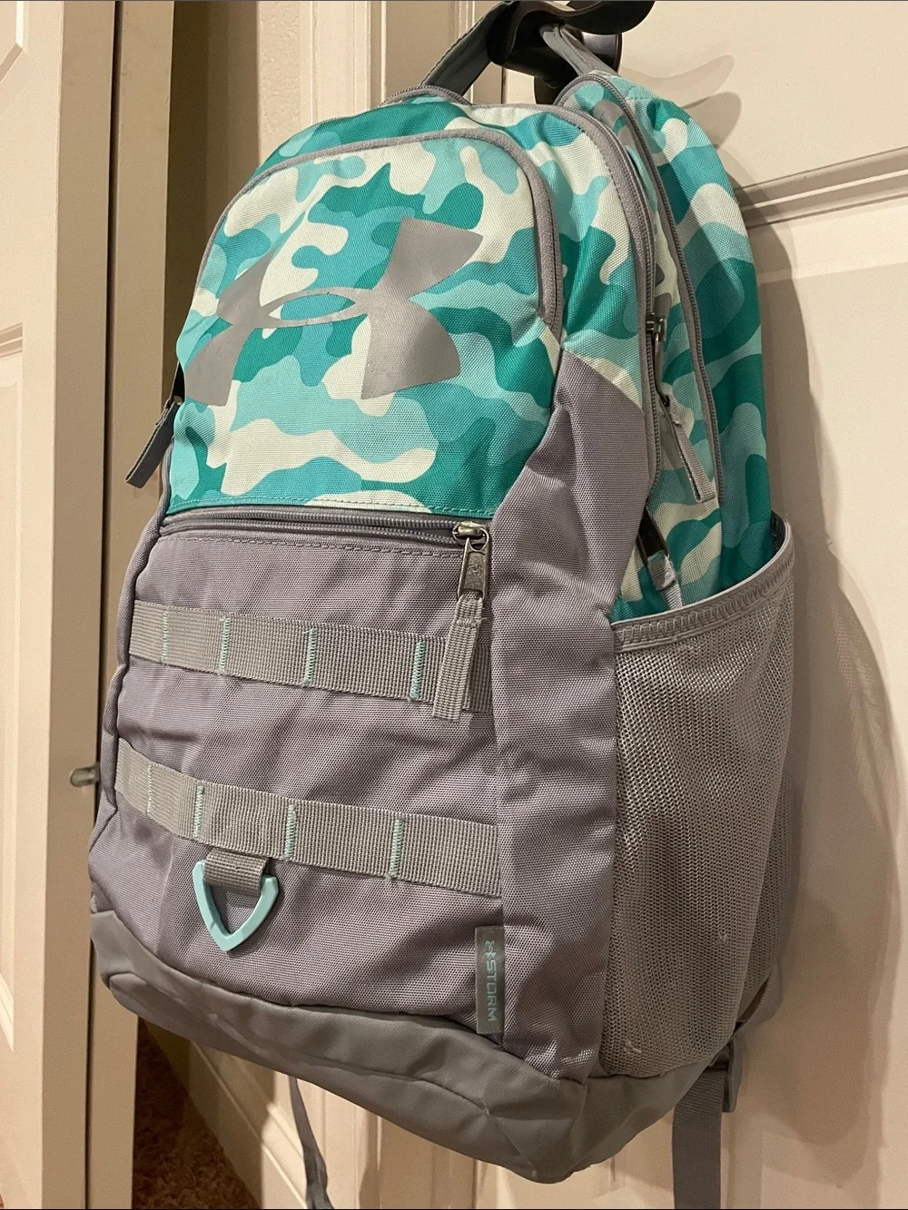 Under Armour Teal Camo and Gray Kids Backpack